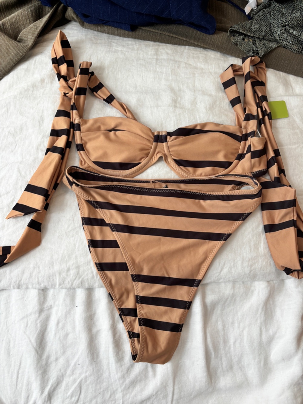 Striped Tan and Black Women's Bikini Top